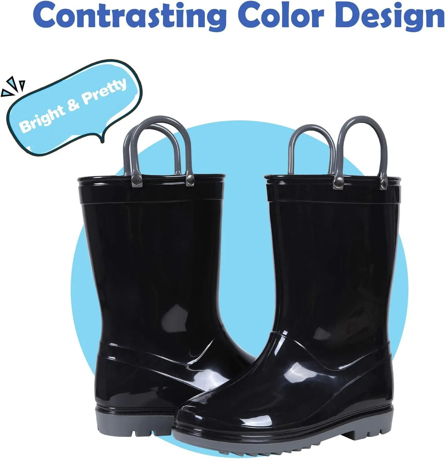 Colorxy Kids Rain Boots for Boys Girls Waterproof Toddler Rain Boots with Easy-On Handles
