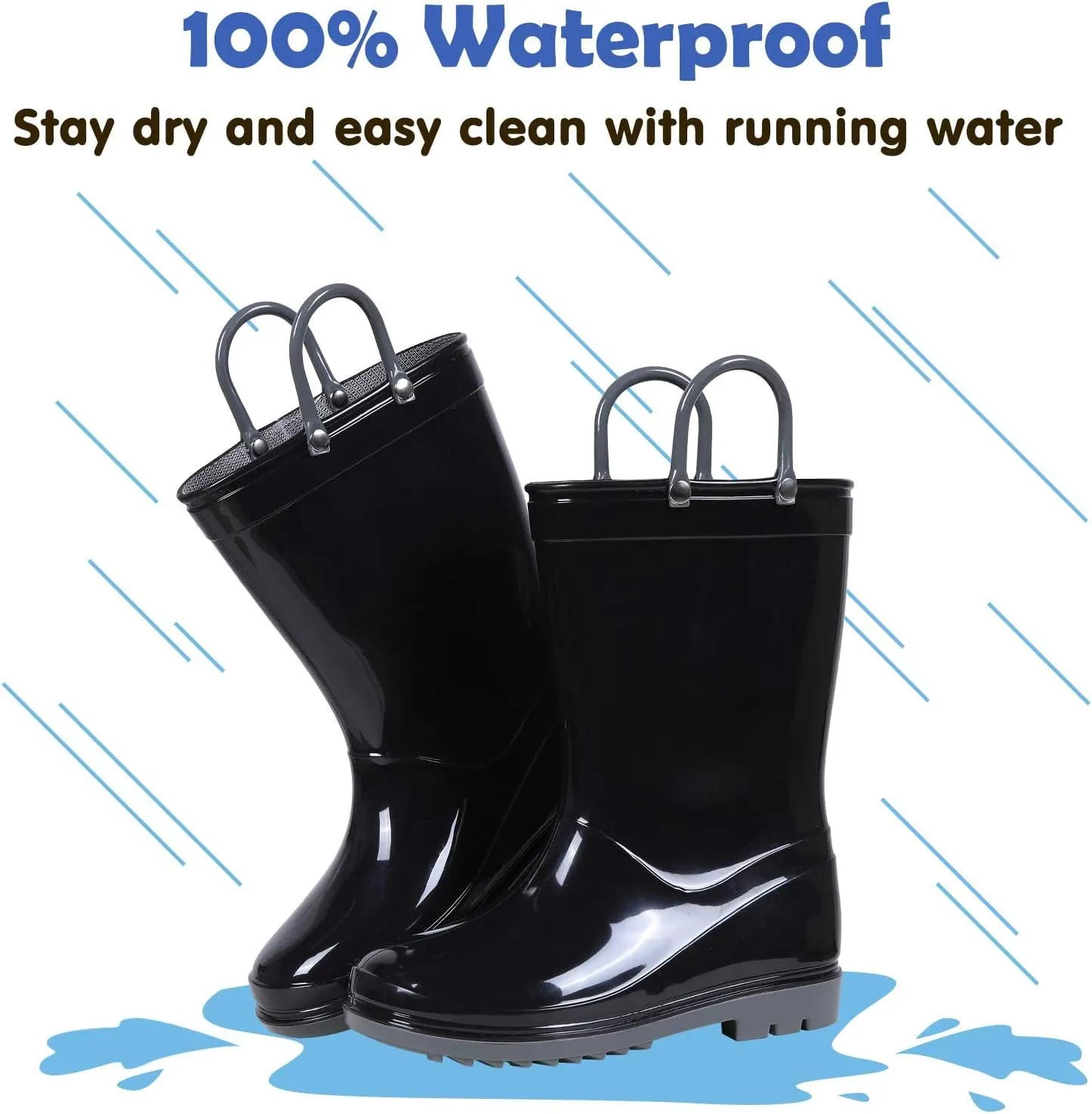 Colorxy Kids Rain Boots for Boys Girls Waterproof Toddler Rain Boots with Easy-On Handles