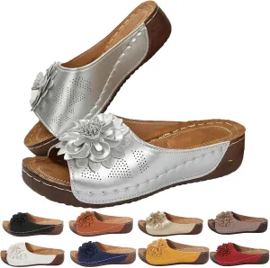 Comfortable Non-slip Solid Color Open-Toe Wedge Sandals for Women Arch Support Slides Orthopedic Sandals