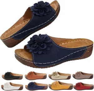 Comfortable Non-slip Solid Color Open-Toe Wedge Sandals for Women Arch Support Slides Orthopedic Sandals