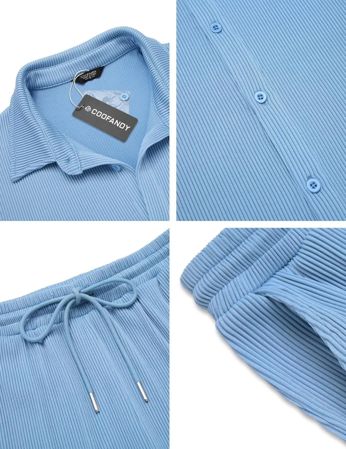 COOFANDY Men's 2 Piece Outfit Casual Short Sleeve Button Down Shirt Beach Summer Loose Pant Sets