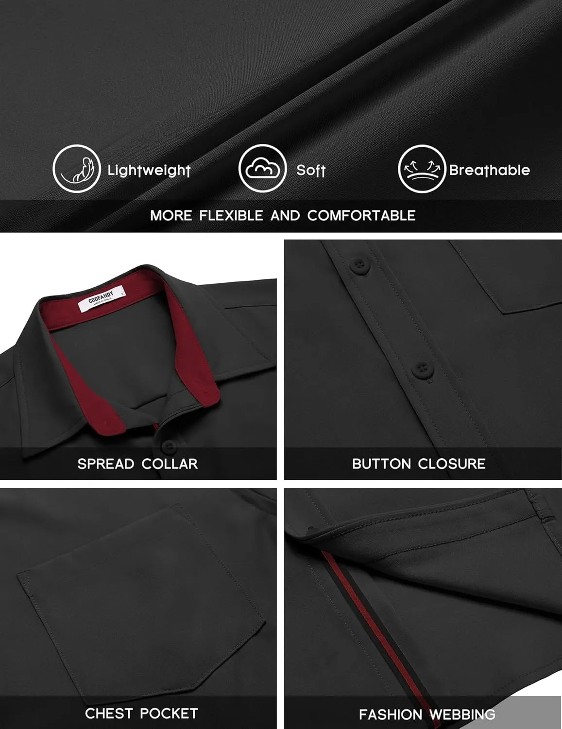 COOFANDY Men's Casual Button Down Shirts Stretch Short Sleeve Business Dress Shirt with Pocket