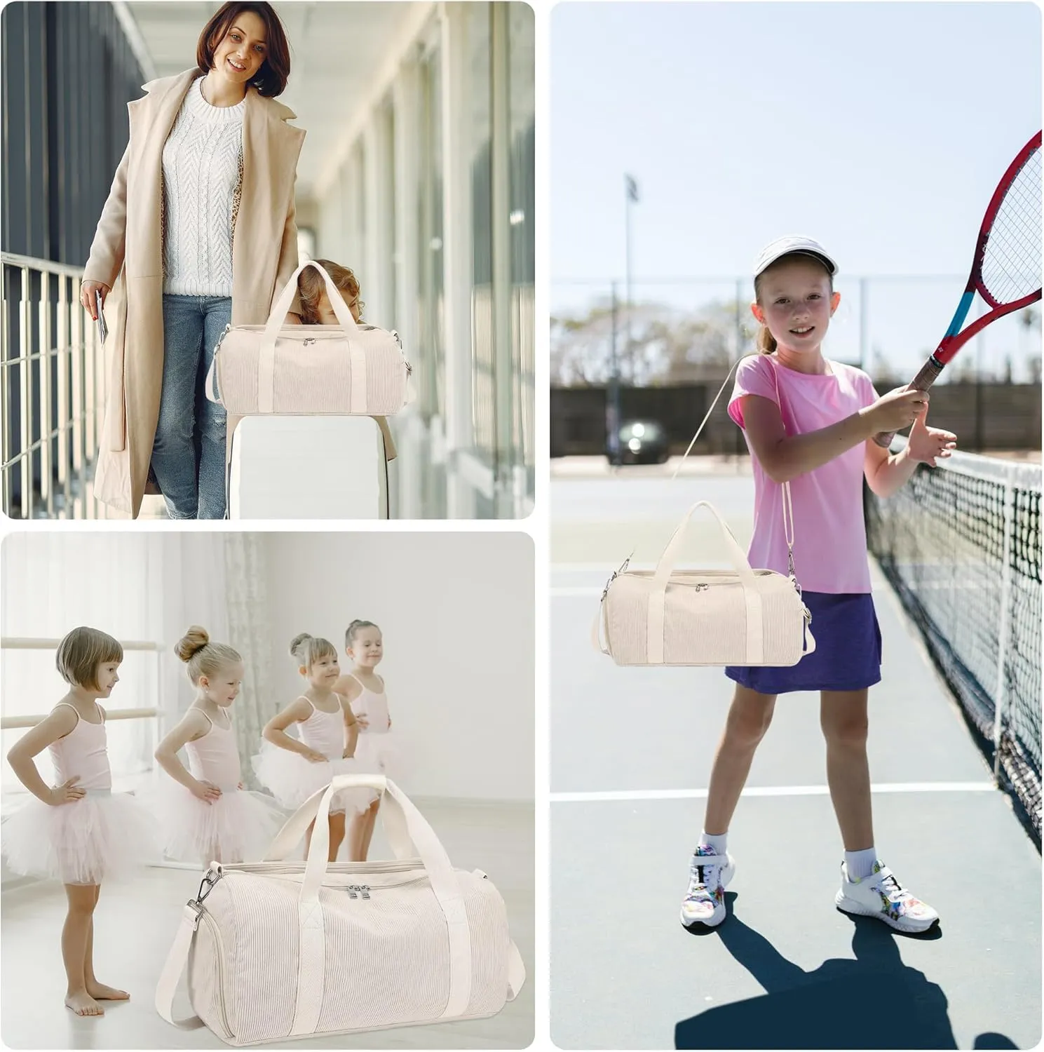 Corduroy Duffle Bag for Girls Woman Overnight Bag Gymnastics Sports Bag for Kids Dance Bag Girls with Shoe Compartments, Kids Travel Weekender Sleepover Carry On Bag