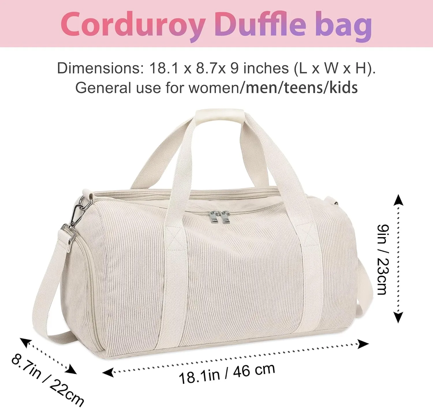 Corduroy Duffle Bag for Girls Woman Overnight Bag Gymnastics Sports Bag for Kids Dance Bag Girls with Shoe Compartments, Kids Travel Weekender Sleepover Carry On Bag