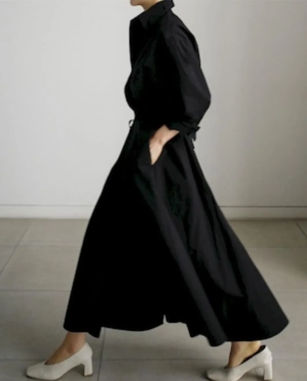 Cotton Linen Shirt Dress for Womens Pleated Button Long Dress Long Sleeve A-line Loose Swing Dress with Pockets