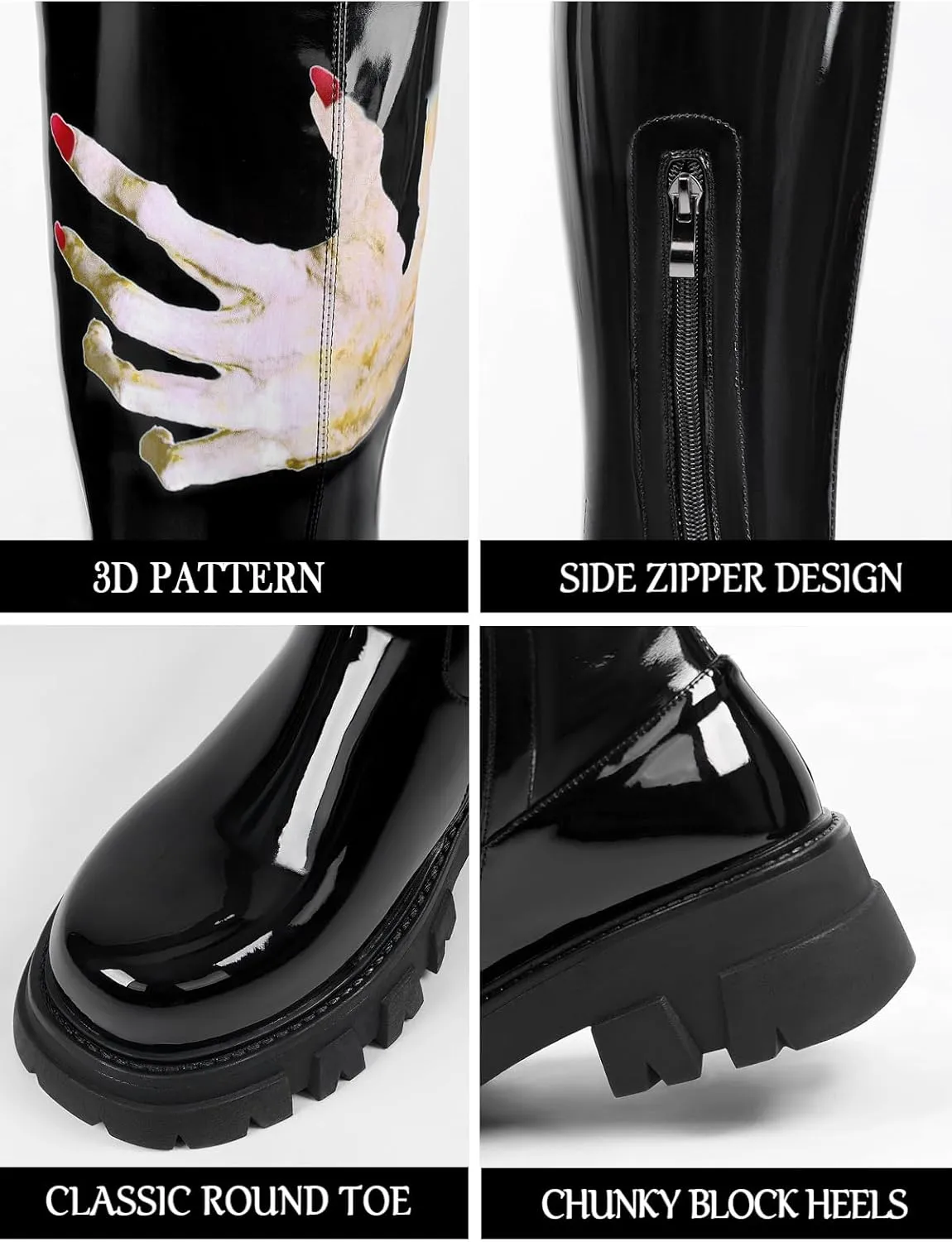 CouieCuies Black Thigh High Boots For Women Platform Over The Knee High Boots Lug Sole Comfortable Stretch Boots 6-11