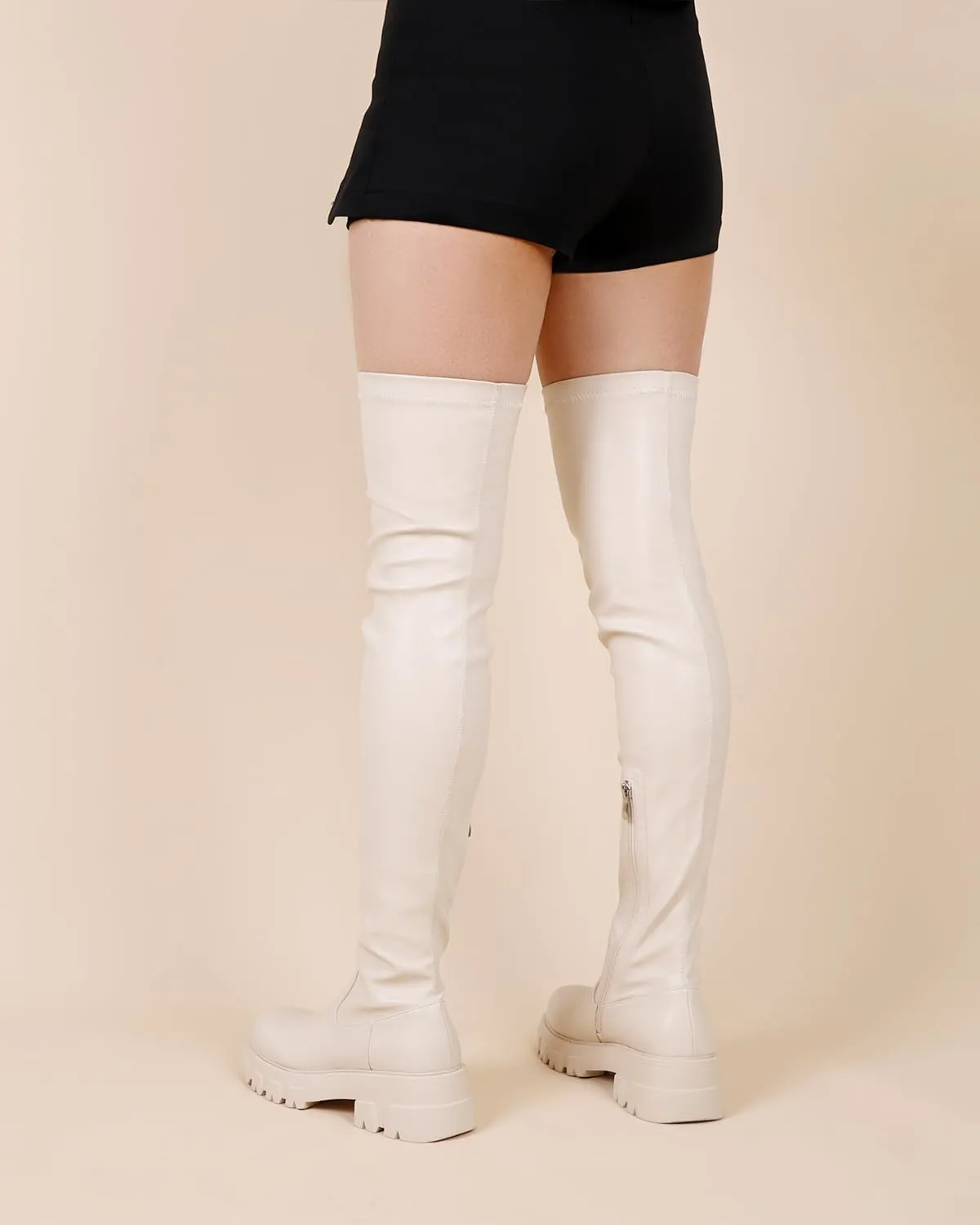 CouieCuies Black Thigh High Boots For Women Platform Over The Knee High Boots Lug Sole Comfortable Stretch Boots 6-11