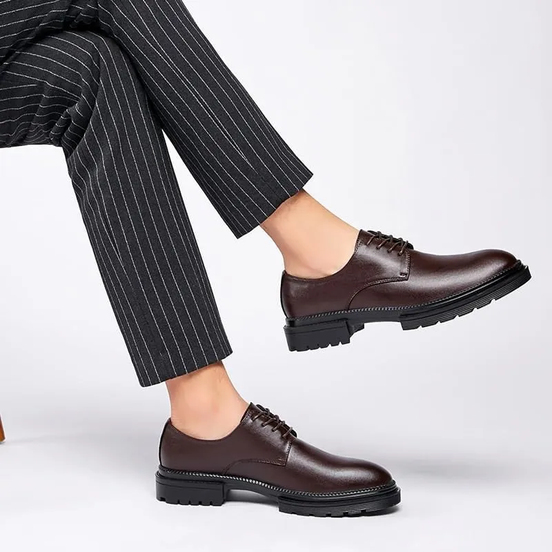 CSCDD Men's Casual Business Soft Sole Formal British Thick Sole Round Strap Design Suitable for Daily Travel Breathable Versatile Comfortable and Wear-Resistant