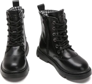 DADAWEN Boys Girls Waterproof Lace Up Glitter Mid Calf Combat Boots With Side Zipper for Toddler/Little Kid/Big Kid