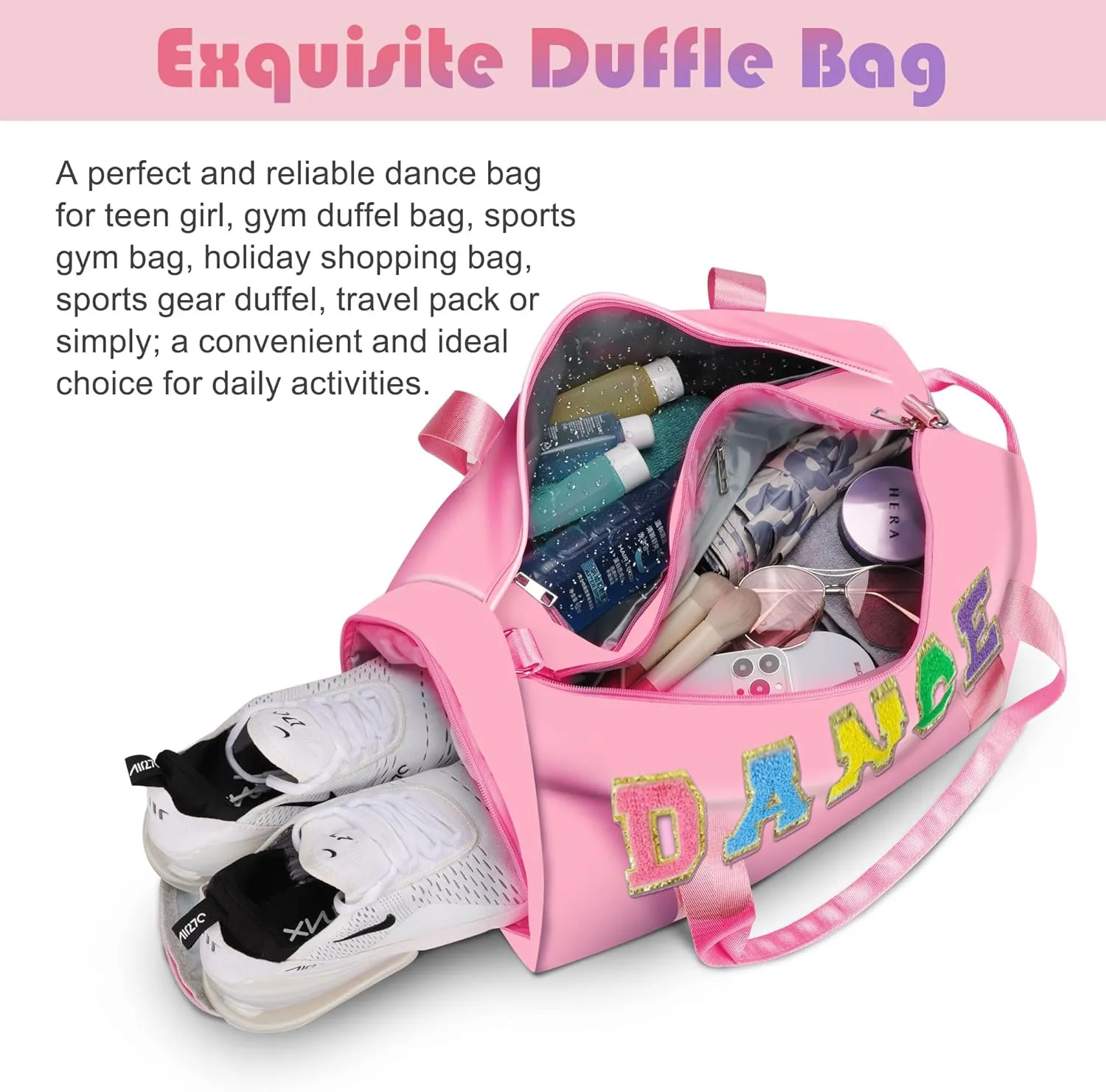 Dance Bag Girls, Cute Duffle bag for Girls, Gymnastics Sports Bag for Kids with Shoe Compartments