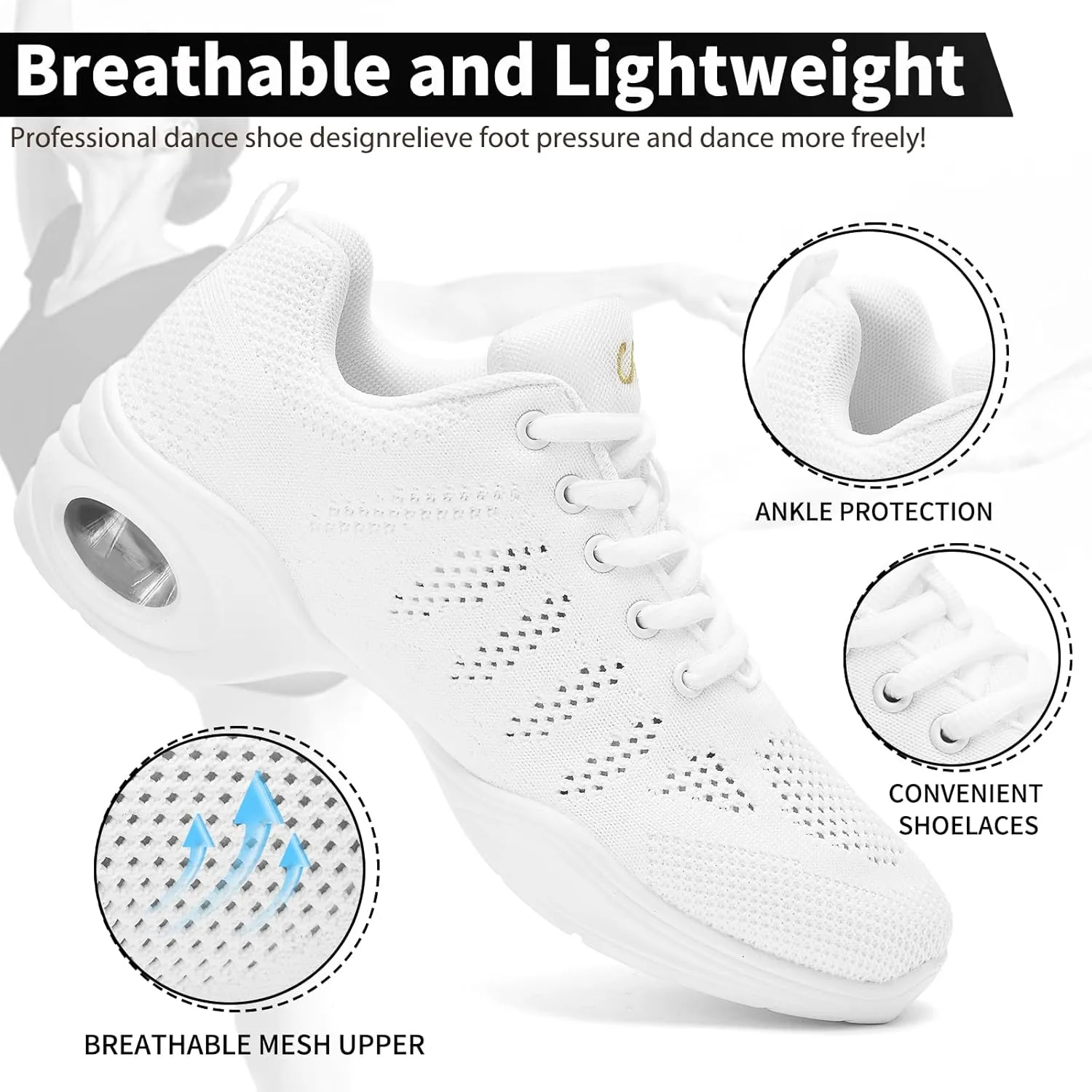 Dance Shoes for Women Jazz Shoes Women Dance Sneakers Breathable Air Cushion Split Sole Athletic Walking Dance Shoes Platform Shoe