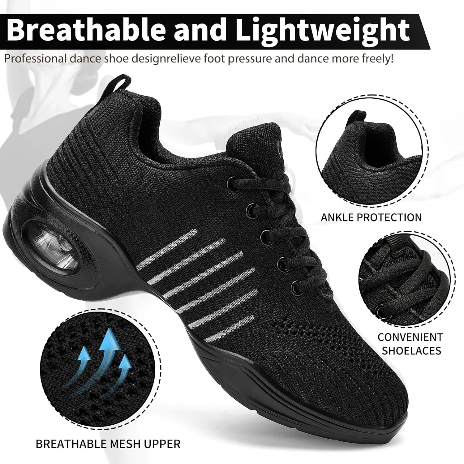 Dance Shoes for Women Jazz Shoes Women Dance Sneakers Breathable Air Cushion Split Sole Athletic Walking Dance Shoes Platform Shoe