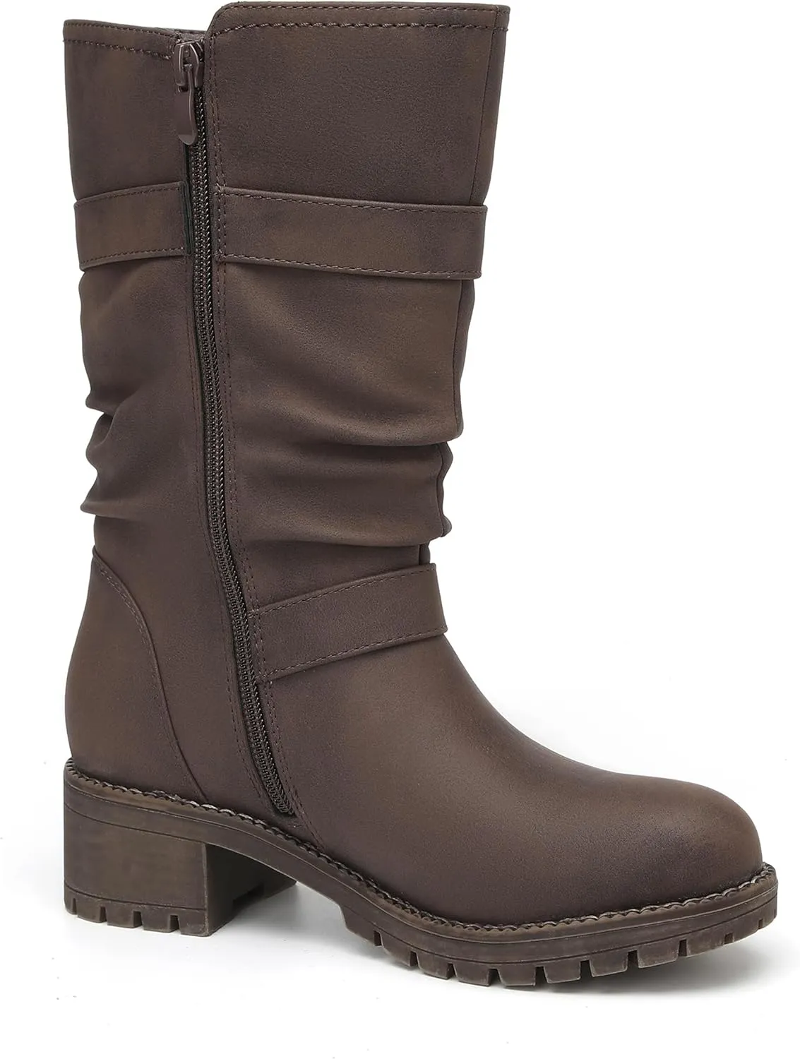 DECARSDZ Women's Mid-Calf Boots Fashion Classic Comfy Biker Motorcycle Riding Low Heel Dress Boot Shoes