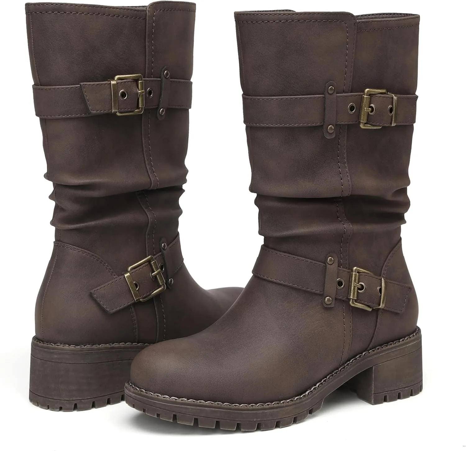 DECARSDZ Women's Mid-Calf Boots Fashion Classic Comfy Biker Motorcycle Riding Low Heel Dress Boot Shoes