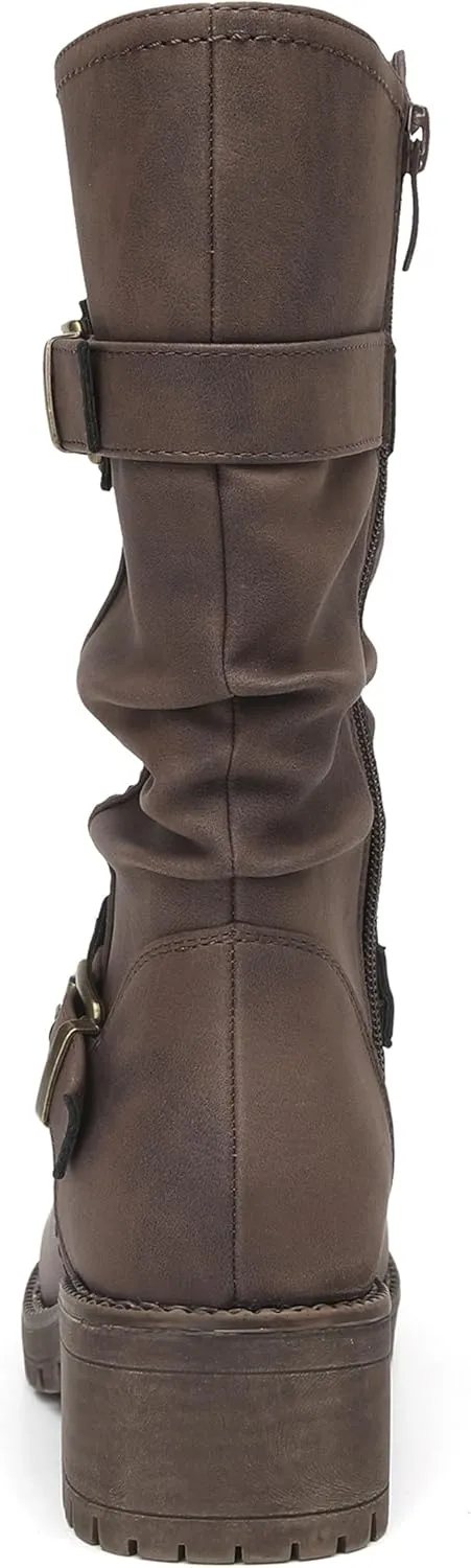 DECARSDZ Women's Mid-Calf Boots Fashion Classic Comfy Biker Motorcycle Riding Low Heel Dress Boot Shoes