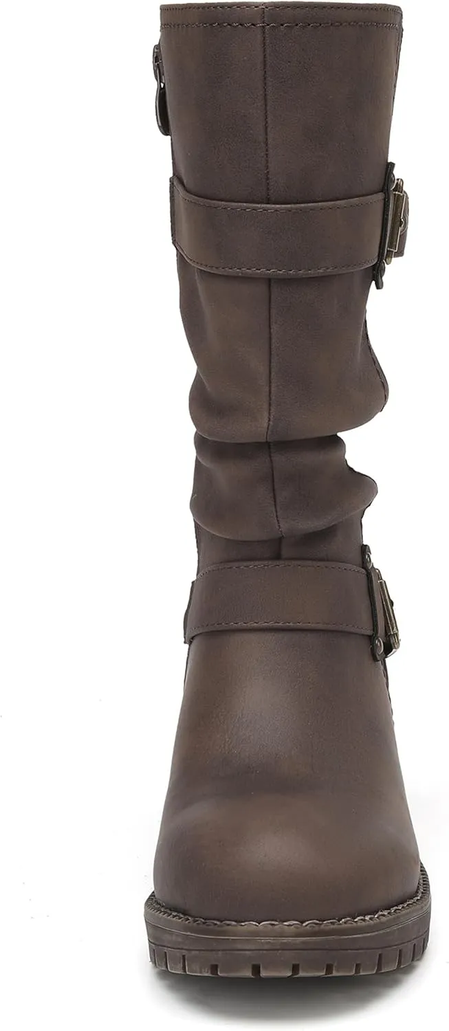 DECARSDZ Women's Mid-Calf Boots Fashion Classic Comfy Biker Motorcycle Riding Low Heel Dress Boot Shoes