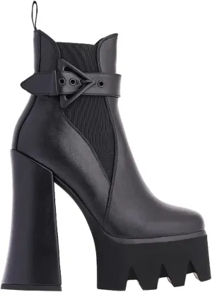 DETOGNI Women's Buckle Strap Thick Heel Square Toe Platform Booties Ladies' Elastic band High Heel Fashion Casual Ankle Boots
