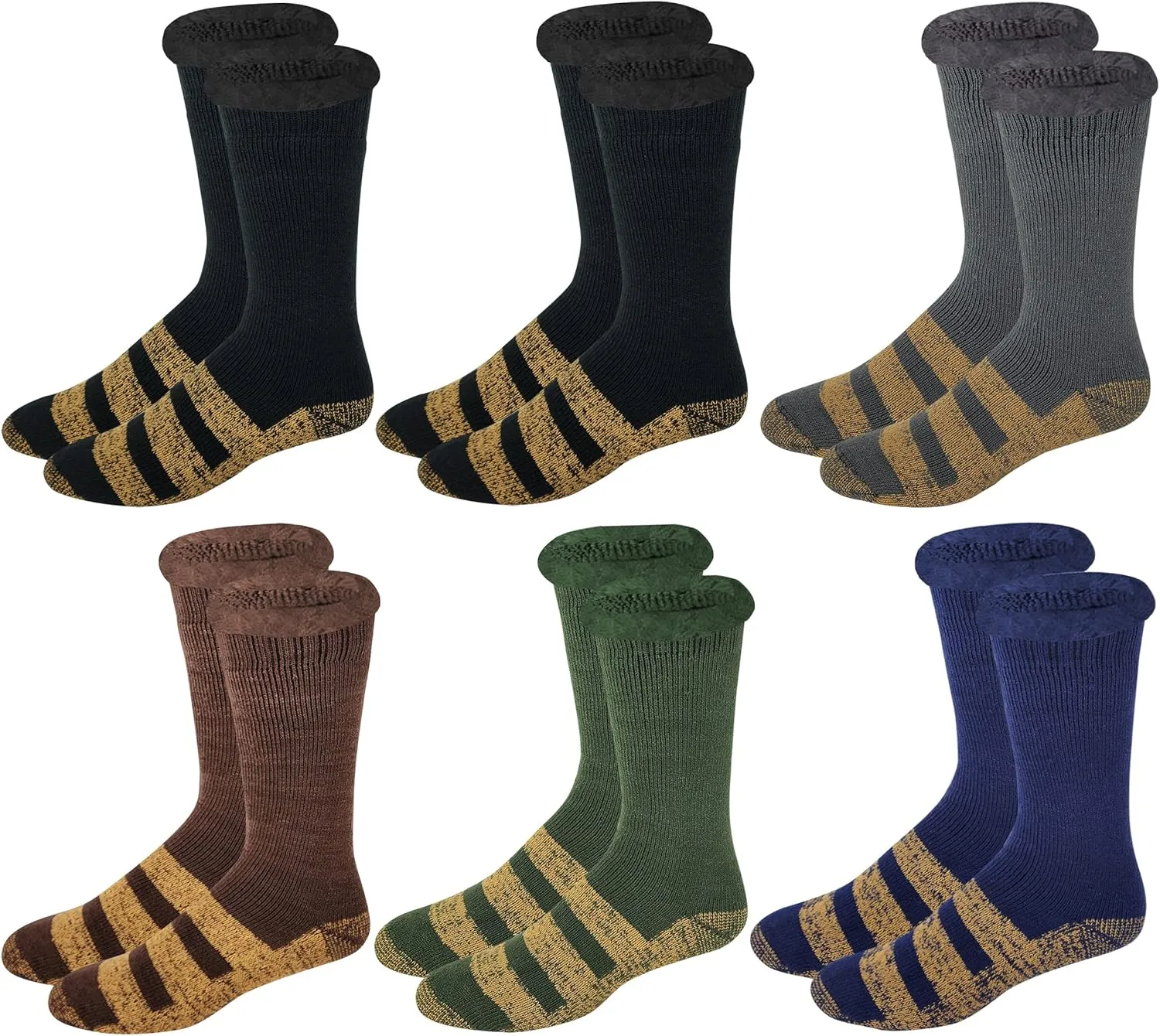 Different Touch 6 pairs Packs Thermal Lodge Socks for Men and Women, Heated Winter Non-Skid Boot Socks, Insulated for Cold