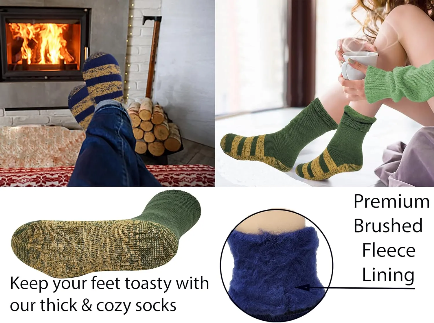 Different Touch 6 pairs Packs Thermal Lodge Socks for Men and Women, Heated Winter Non-Skid Boot Socks, Insulated for Cold