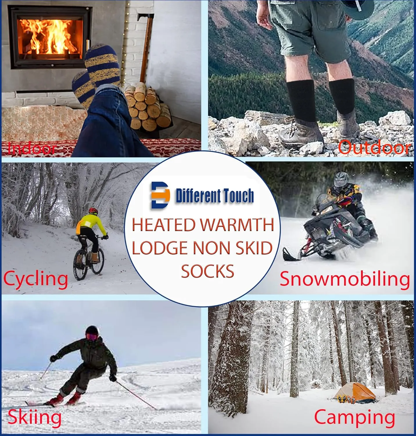 Different Touch 6 pairs Packs Thermal Lodge Socks for Men and Women, Heated Winter Non-Skid Boot Socks, Insulated for Cold