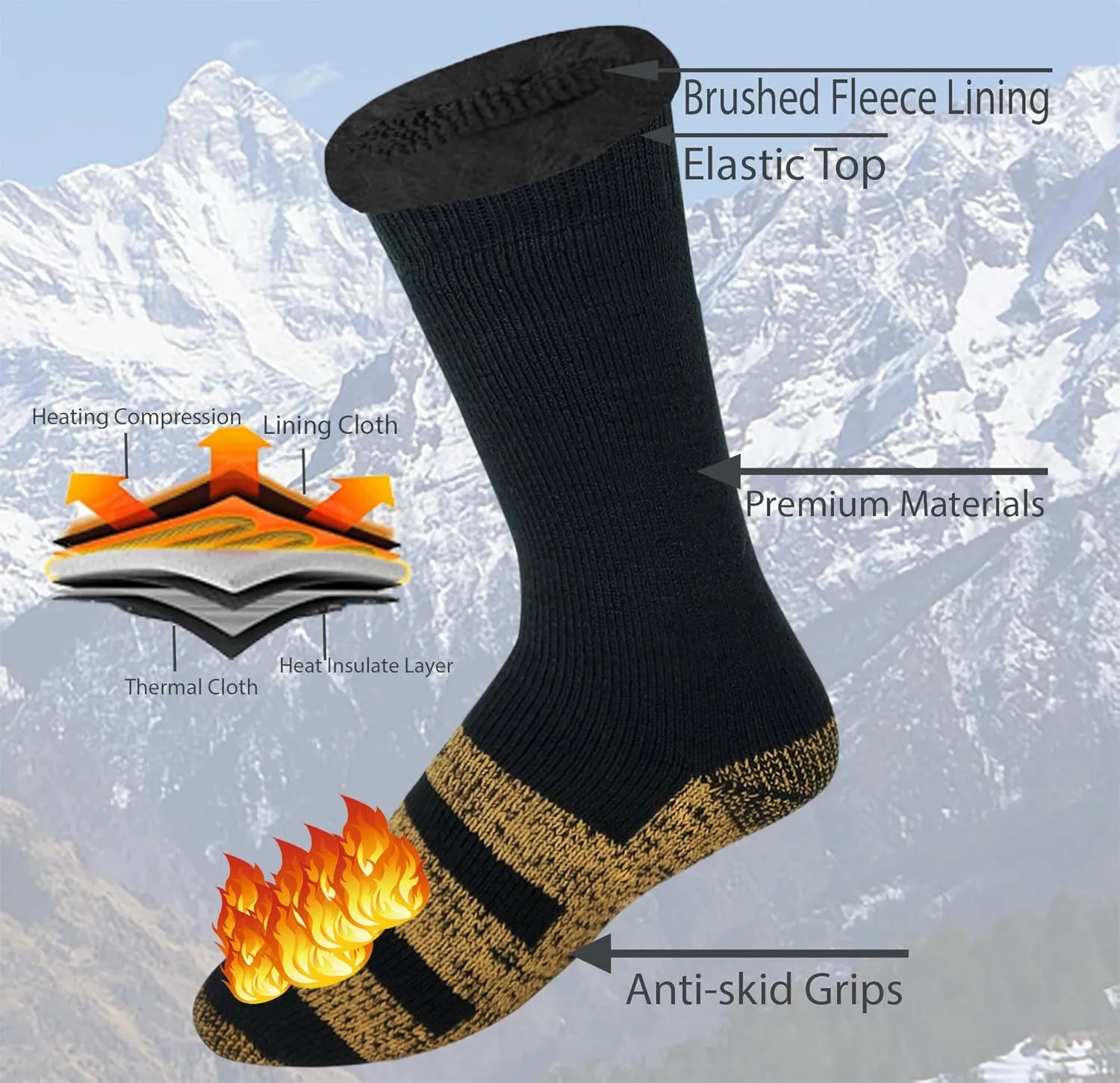 Different Touch 6 pairs Packs Thermal Lodge Socks for Men and Women, Heated Winter Non-Skid Boot Socks, Insulated for Cold