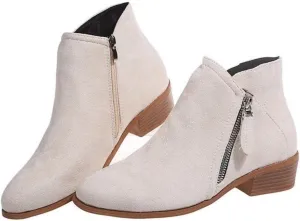 DirraBra Women's Suede Low-Heeled Chelsea Boots Fashion Pointed Toe Chunky Stacked Heel Western Cowboy Boots Autumn Winter Side Zip Dress Ankle Bootie