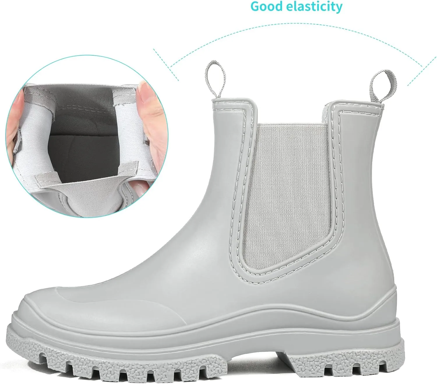 DKSUKO Women's Short Rain Boots Rubber Waterproof Garden Boots Elastic Slip On Ankle Chelsea Boot Fashion Insulated Rain Shoe for Outdoor Work Thick Sole