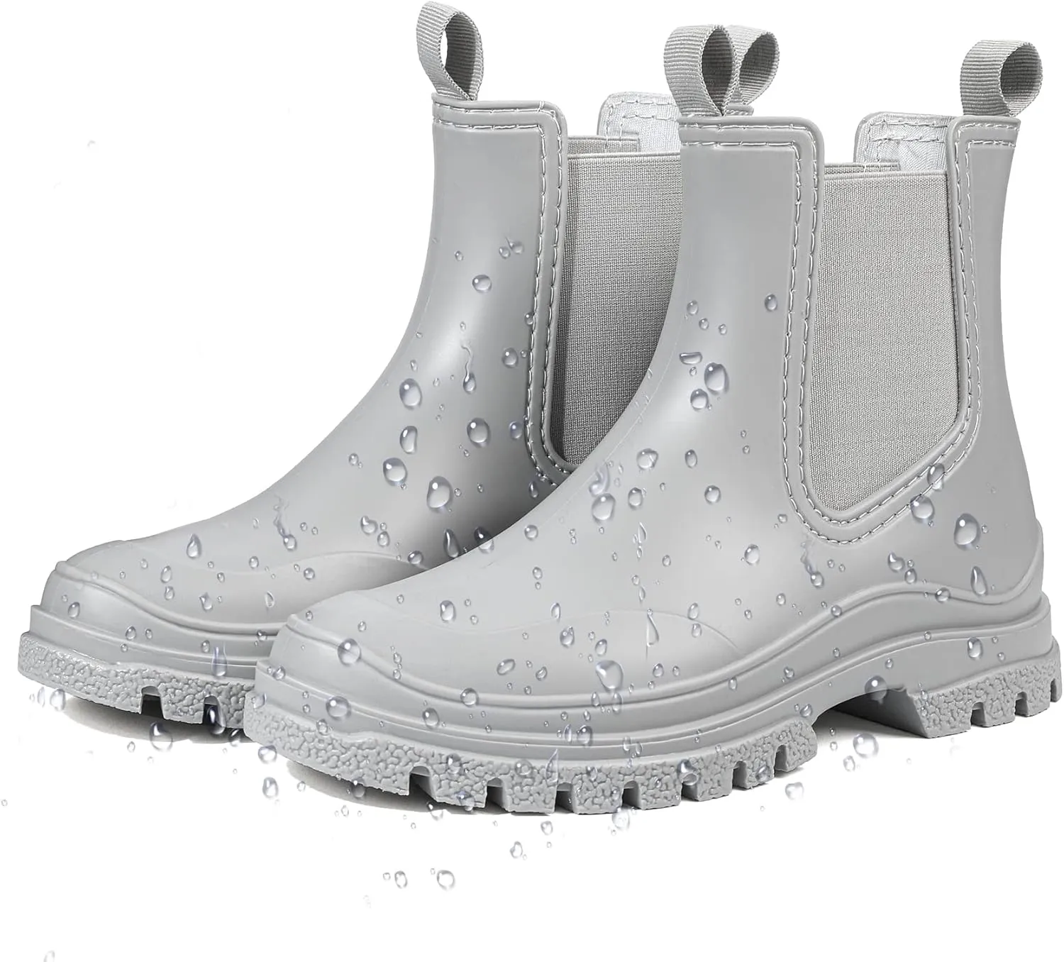 DKSUKO Women's Short Rain Boots Rubber Waterproof Garden Boots Elastic Slip On Ankle Chelsea Boot Fashion Insulated Rain Shoe for Outdoor Work Thick Sole