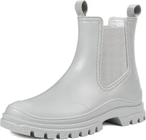 DKSUKO Women's Short Rain Boots Rubber Waterproof Garden Boots Elastic Slip On Ankle Chelsea Boot Fashion Insulated Rain Shoe for Outdoor Work Thick Sole