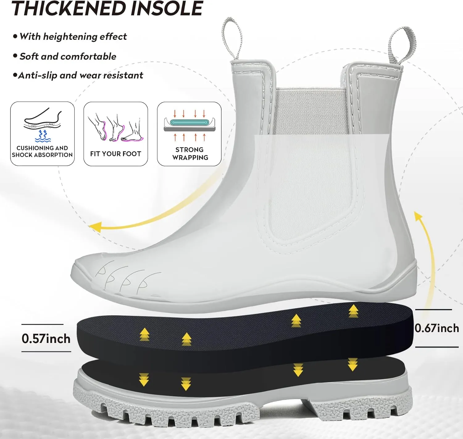 DKSUKO Women's Short Rain Boots Rubber Waterproof Garden Boots Elastic Slip On Ankle Chelsea Boot Fashion Insulated Rain Shoe for Outdoor Work Thick Sole