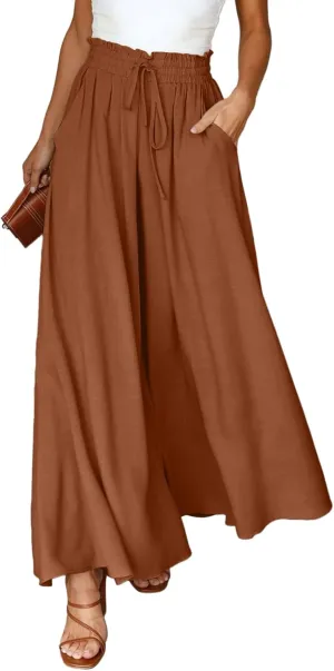 Dokotoo Pants for Women Casual Elastic Waist Wide Leg Pants with Pockets