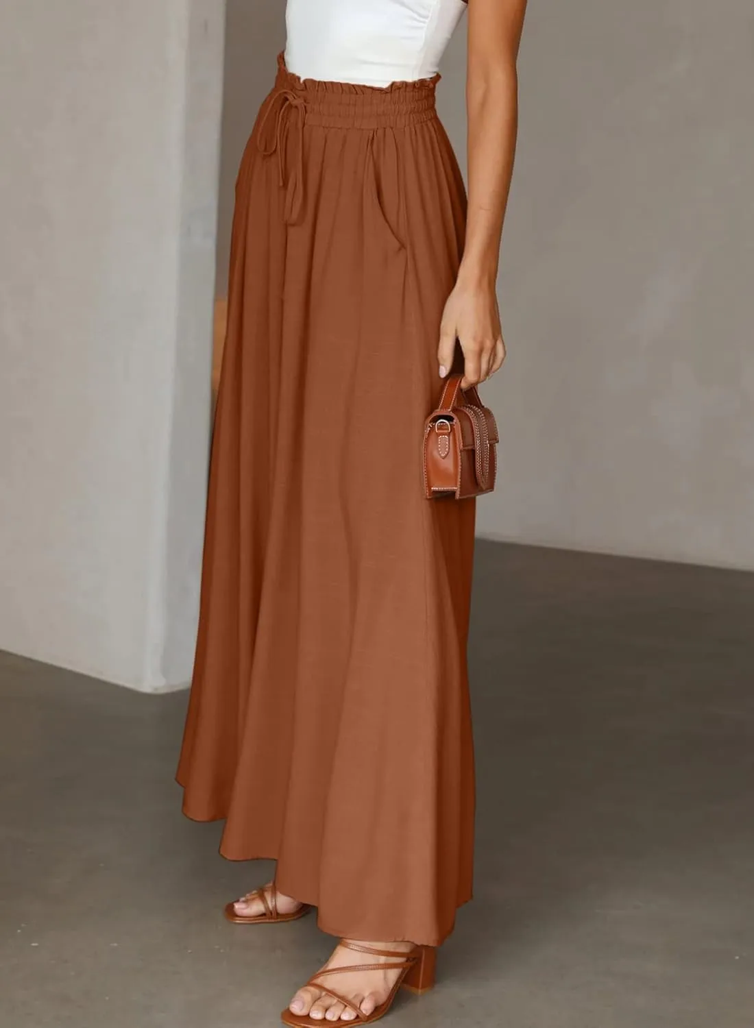 Dokotoo Pants for Women Casual Elastic Waist Wide Leg Pants with Pockets