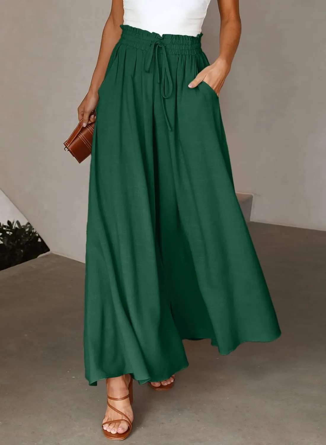 Dokotoo Pants for Women Casual Elastic Waist Wide Leg Pants with Pockets