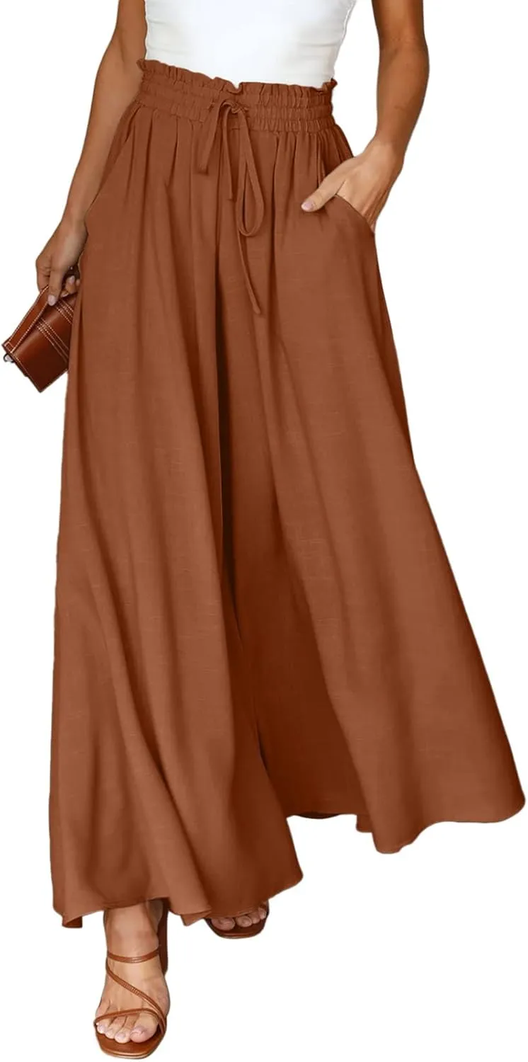 Dokotoo Pants for Women Casual Elastic Waist Wide Leg Pants with Pockets