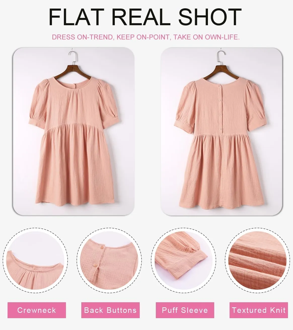 Dokotoo Womens 2025 Spring Summer Crewneck Puff Sleeve Babydoll Elegant Empire Waist Mini Swing Skater Dresses with Pockets