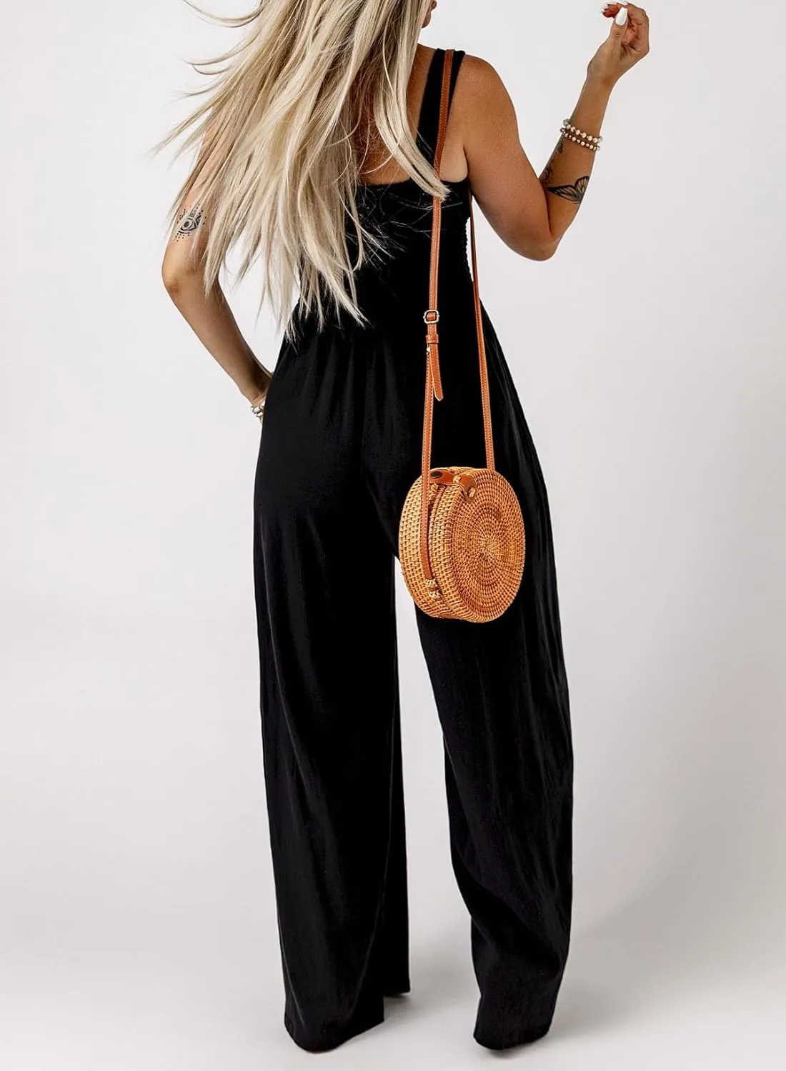 Dokotoo Women's Casual Loose Overalls Jumpsuits One Piece Sleeveless Wide Leg Long Pant Rompers With Pockets