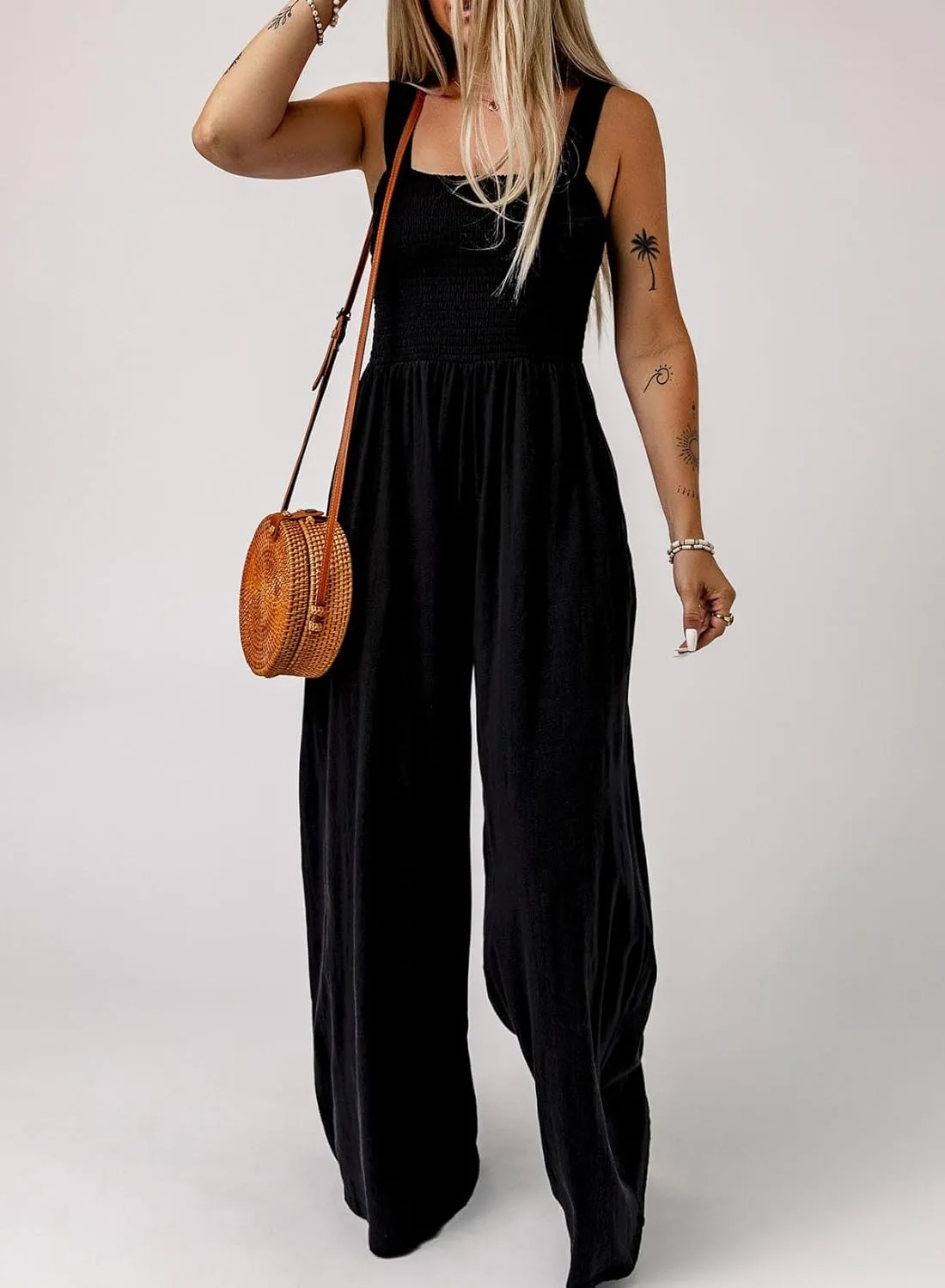 Dokotoo Women's Casual Loose Overalls Jumpsuits One Piece Sleeveless Wide Leg Long Pant Rompers With Pockets