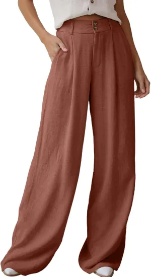 Dokotoo Womens Linen Pants Casual Loose Wide Leg Pants for Women Elastic Waist Palazzo Pants Trousers with Pockets