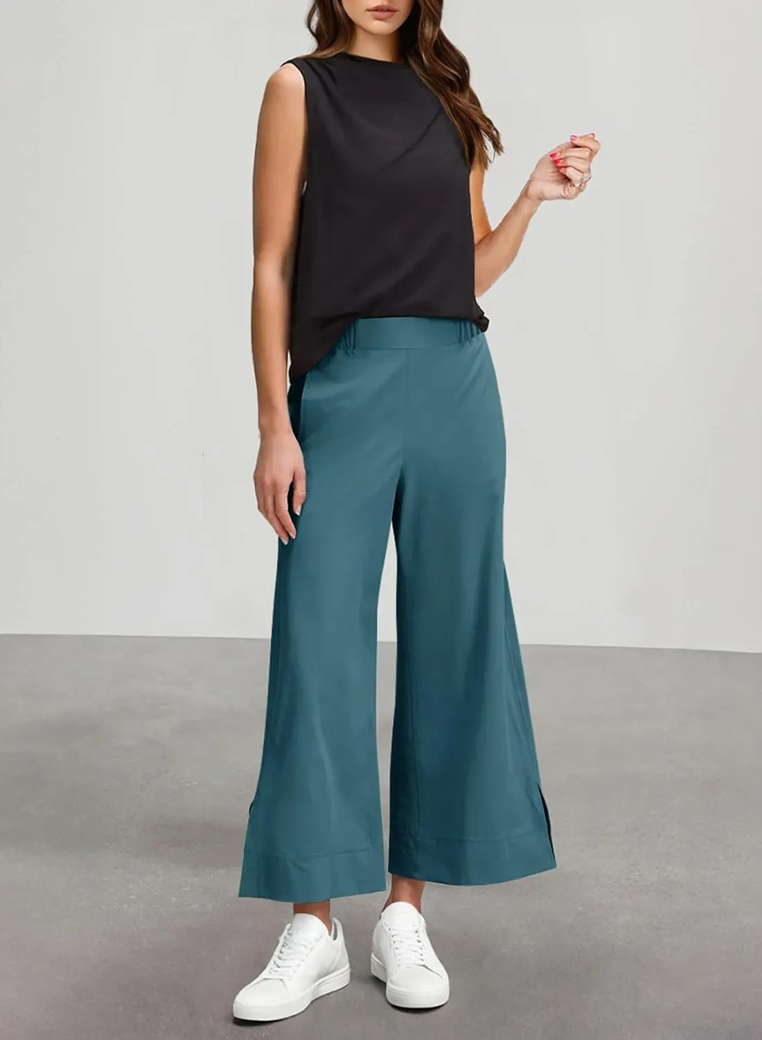 Dokotoo Womens Wide Leg High Waisted Stretch Quick Dry Lightweight Womens Pants with Pockets Loose Casual Lounge Pants