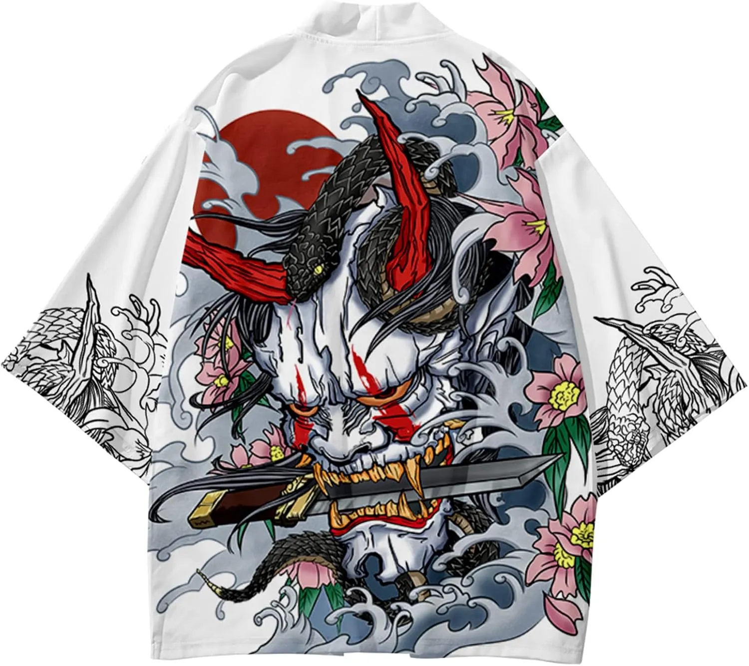 DOSLAVIDA Men's Japanese Kimono Jacket Set Stylish Open Front Coat With Shorts Chinese Style Printed Cardigan Suits