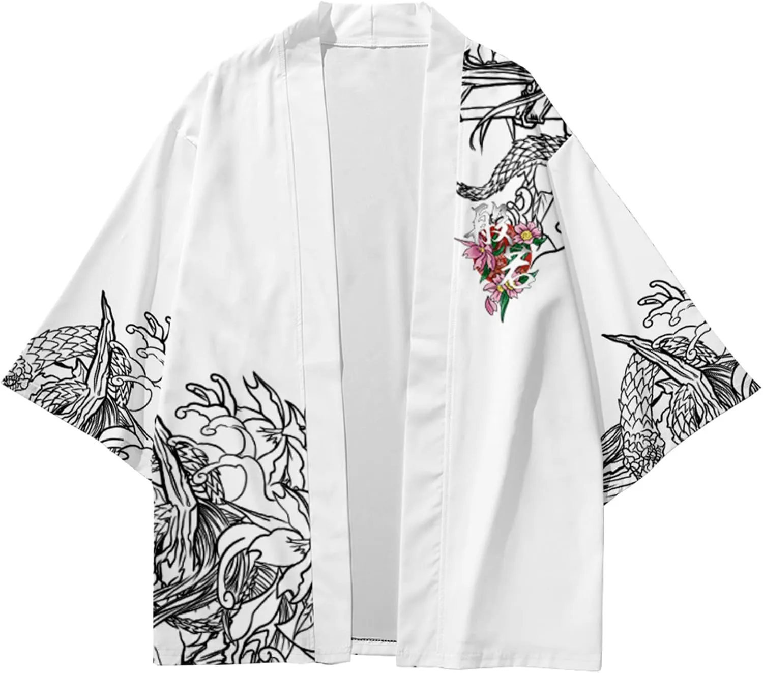 DOSLAVIDA Men's Japanese Kimono Jacket Set Stylish Open Front Coat With Shorts Chinese Style Printed Cardigan Suits