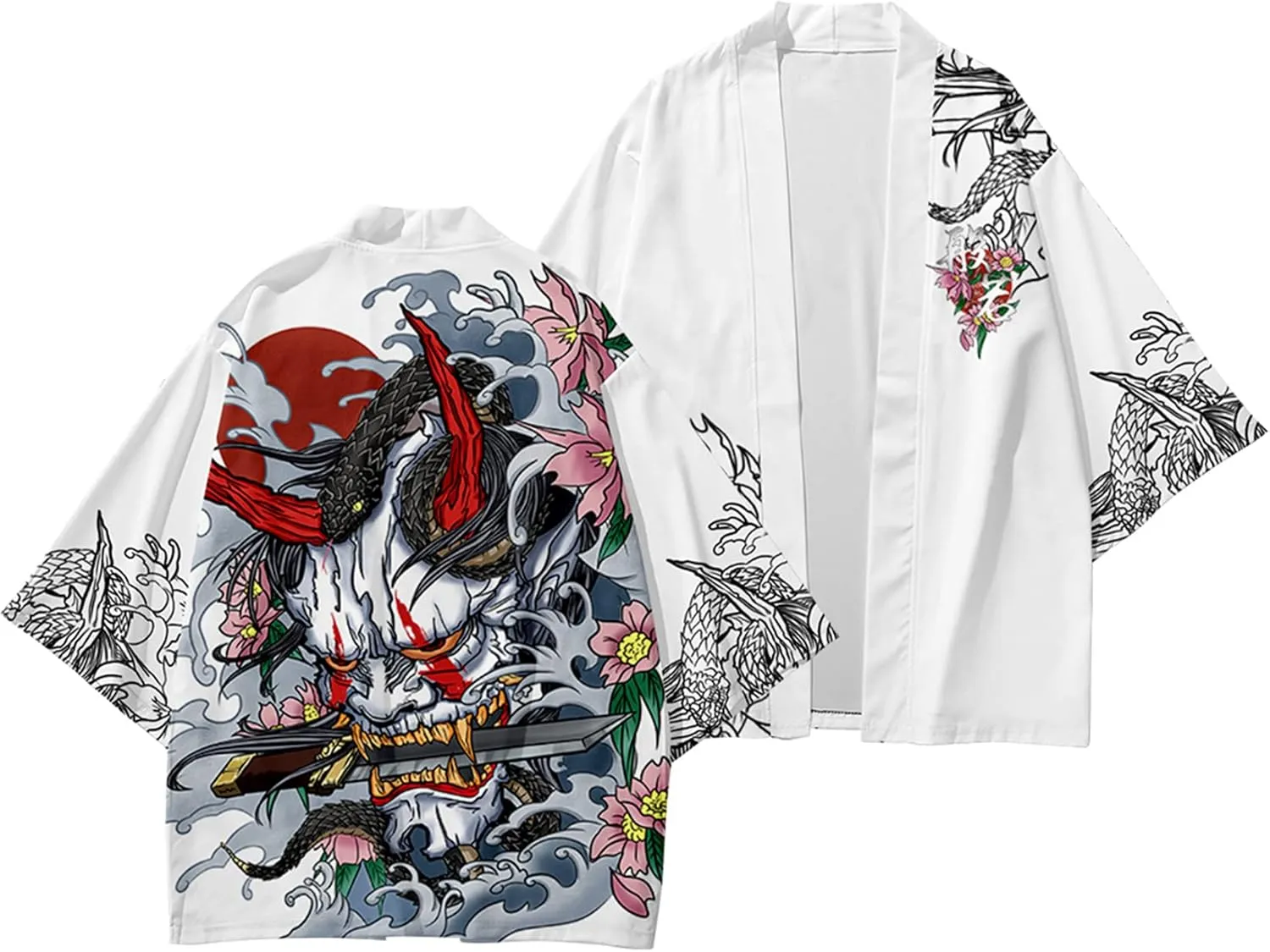 DOSLAVIDA Men's Japanese Kimono Jacket Set Stylish Open Front Coat With Shorts Chinese Style Printed Cardigan Suits