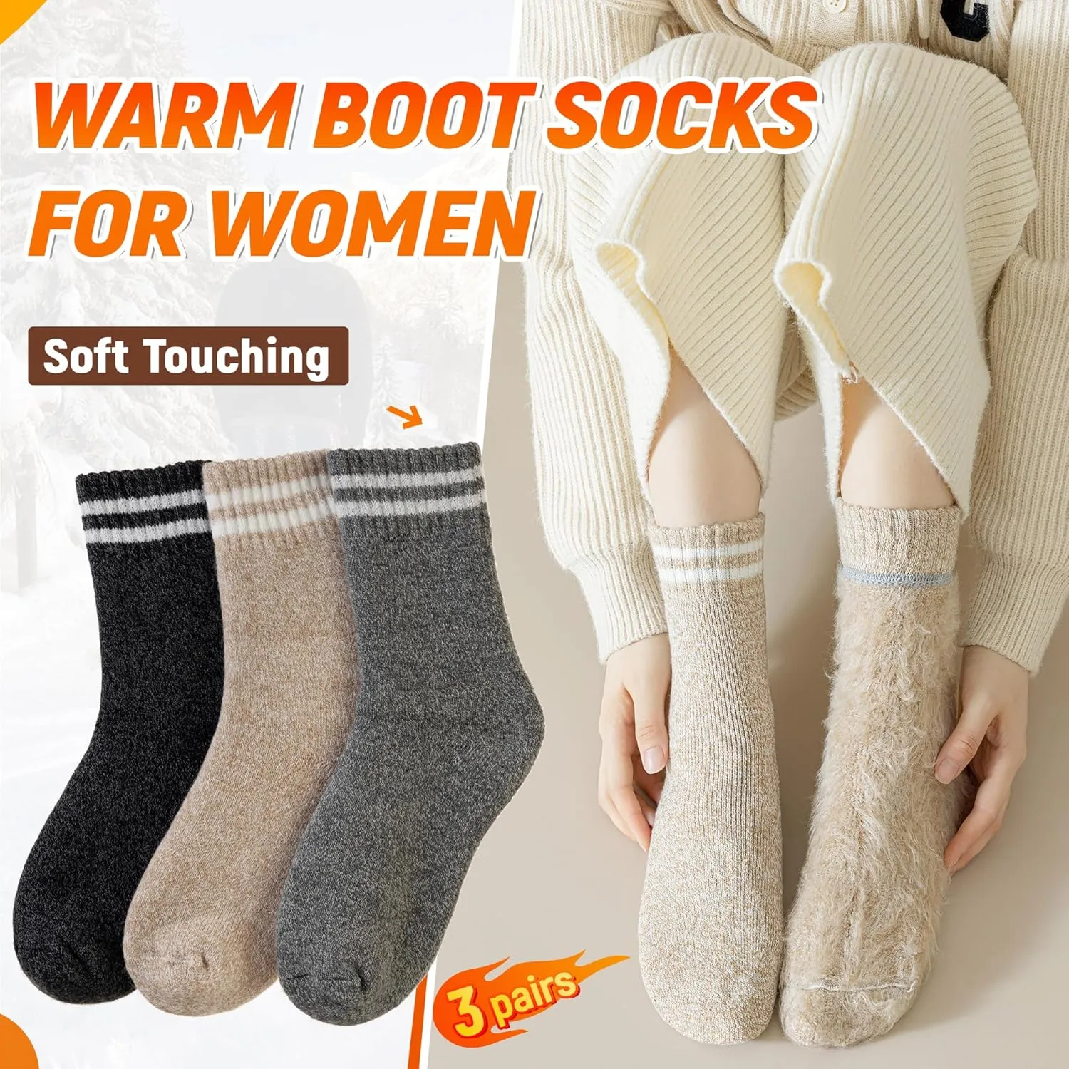 DoSmart Womens Warm Thermal Socks Winter Ski Extra Thick Insulated Heated Crew Boot Socks for Cold Weather 3 Pairs