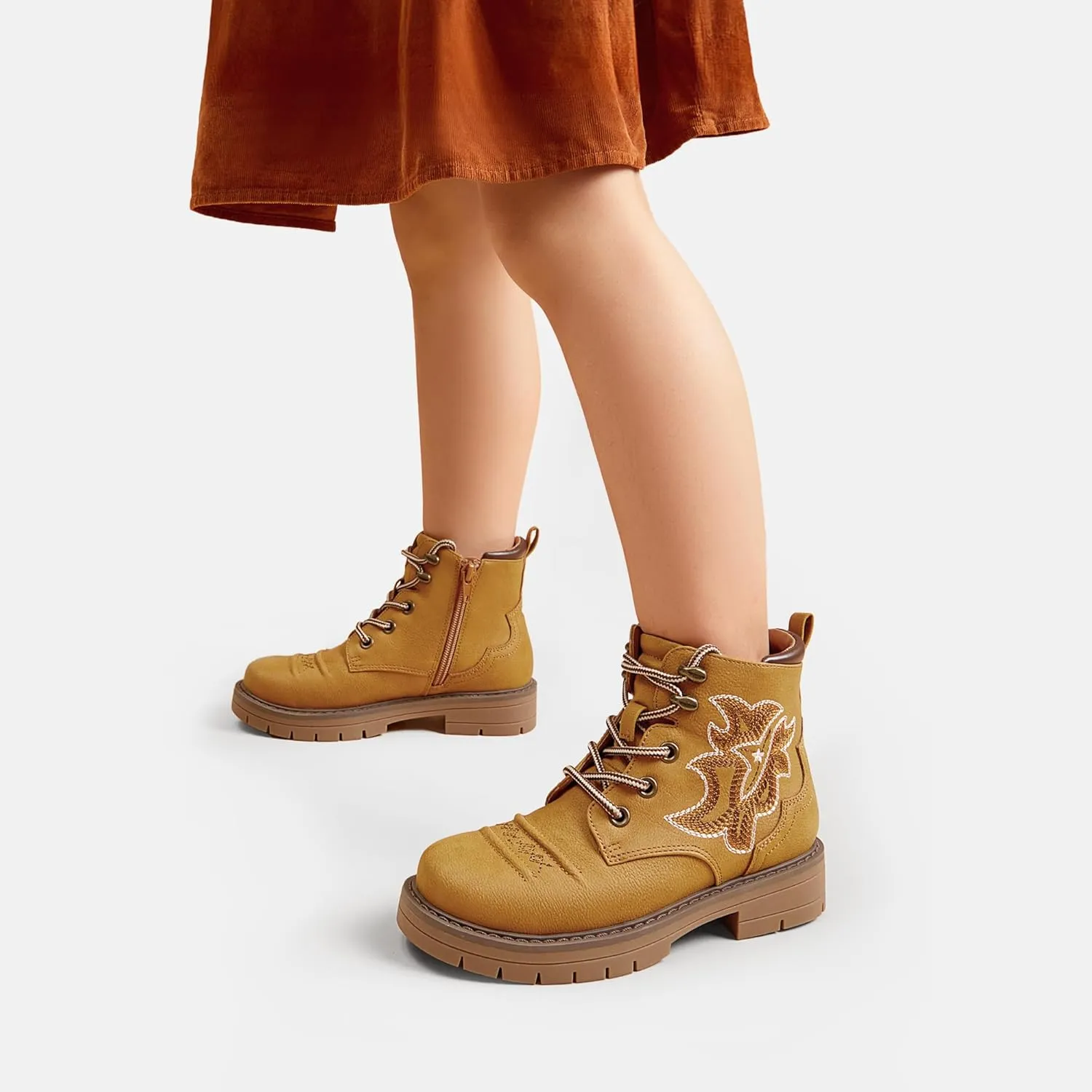 DREAM PAIRS Boys Girls Combat Ankle Boots Cowboy Cowgirl Western Embroidered Side Zipper Booties Toddler/Little Kid/Big Kid