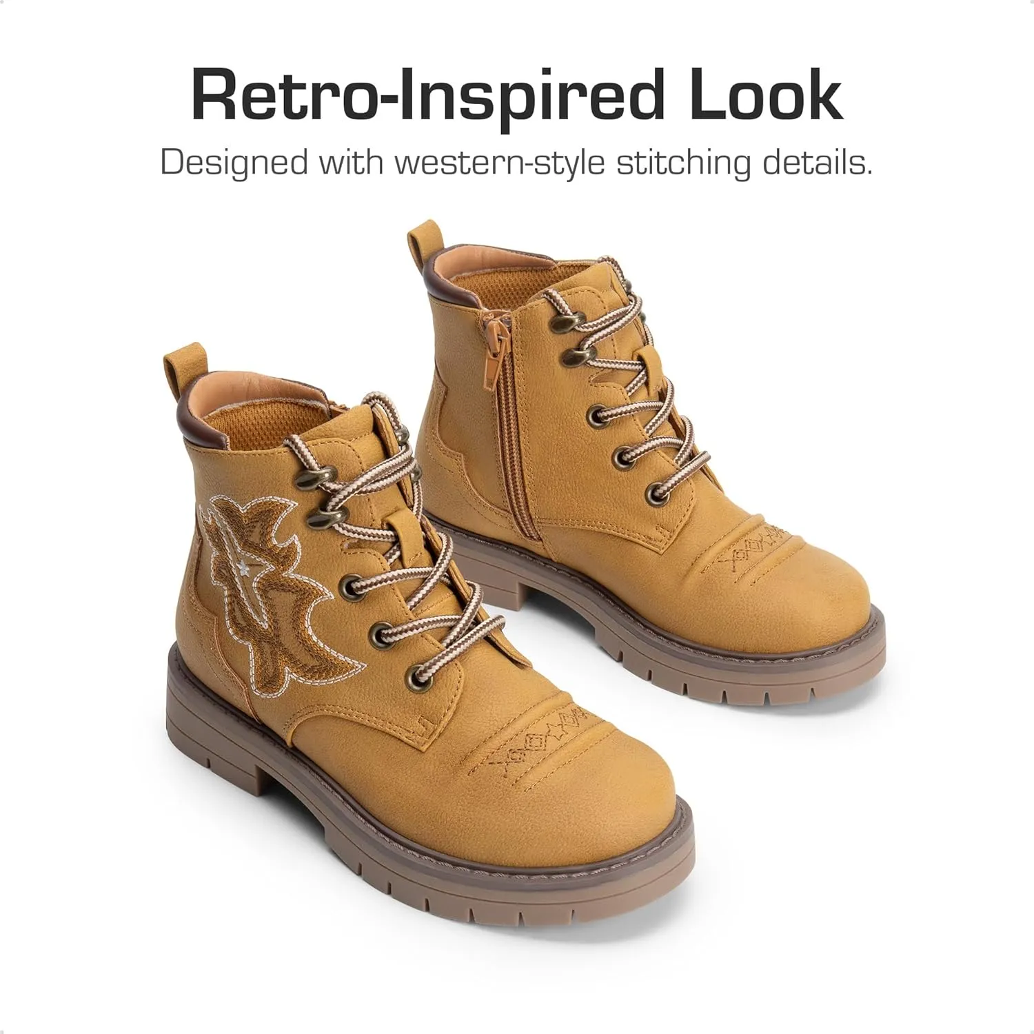 DREAM PAIRS Boys Girls Combat Ankle Boots Cowboy Cowgirl Western Embroidered Side Zipper Booties Toddler/Little Kid/Big Kid