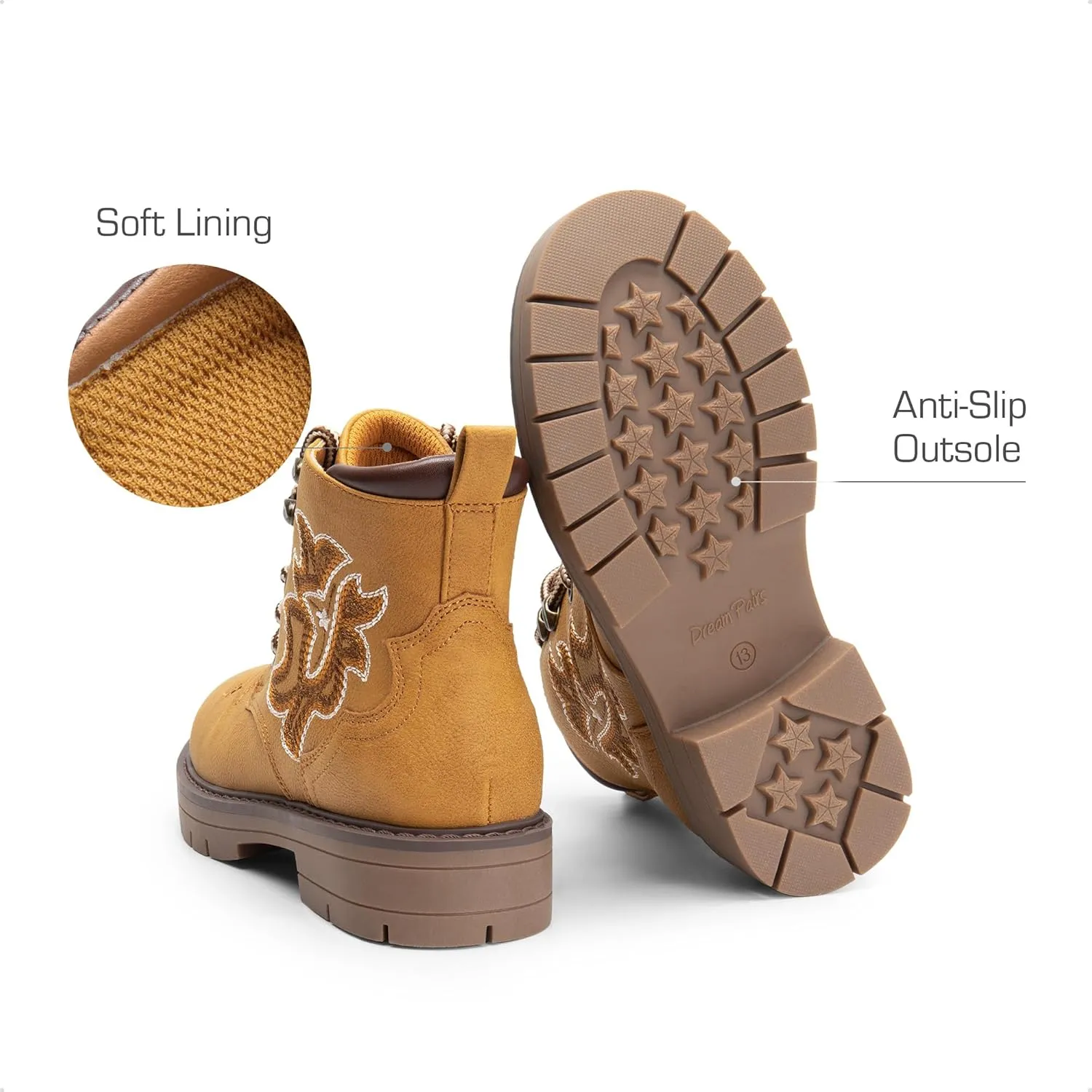 DREAM PAIRS Boys Girls Combat Ankle Boots Cowboy Cowgirl Western Embroidered Side Zipper Booties Toddler/Little Kid/Big Kid