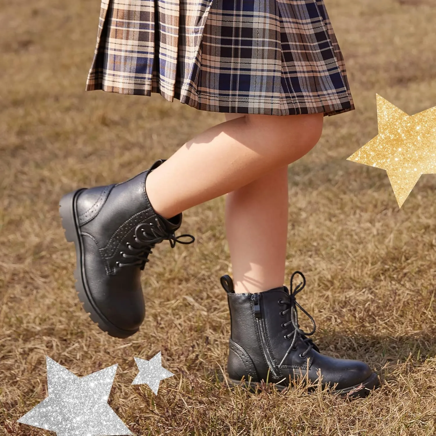 DREAM PAIRS Boys Girls Side Zipper Combat Ankle Boots(Toddler/Little Kid