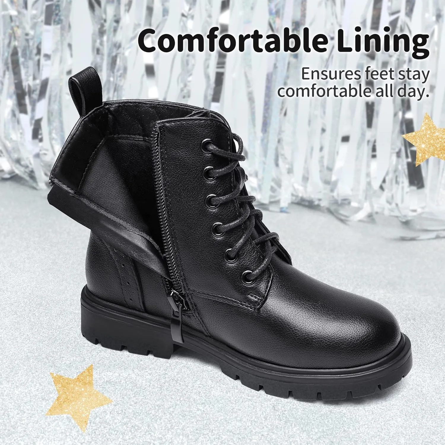DREAM PAIRS Boys Girls Side Zipper Combat Ankle Boots(Toddler/Little Kid