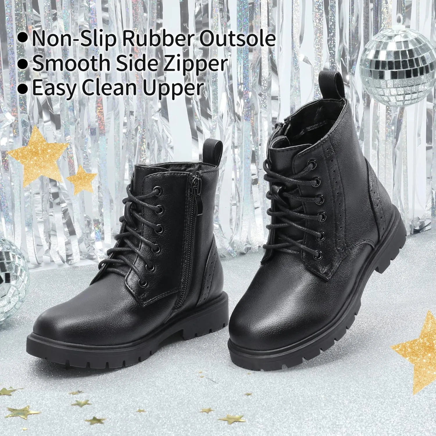 DREAM PAIRS Boys Girls Side Zipper Combat Ankle Boots(Toddler/Little Kid