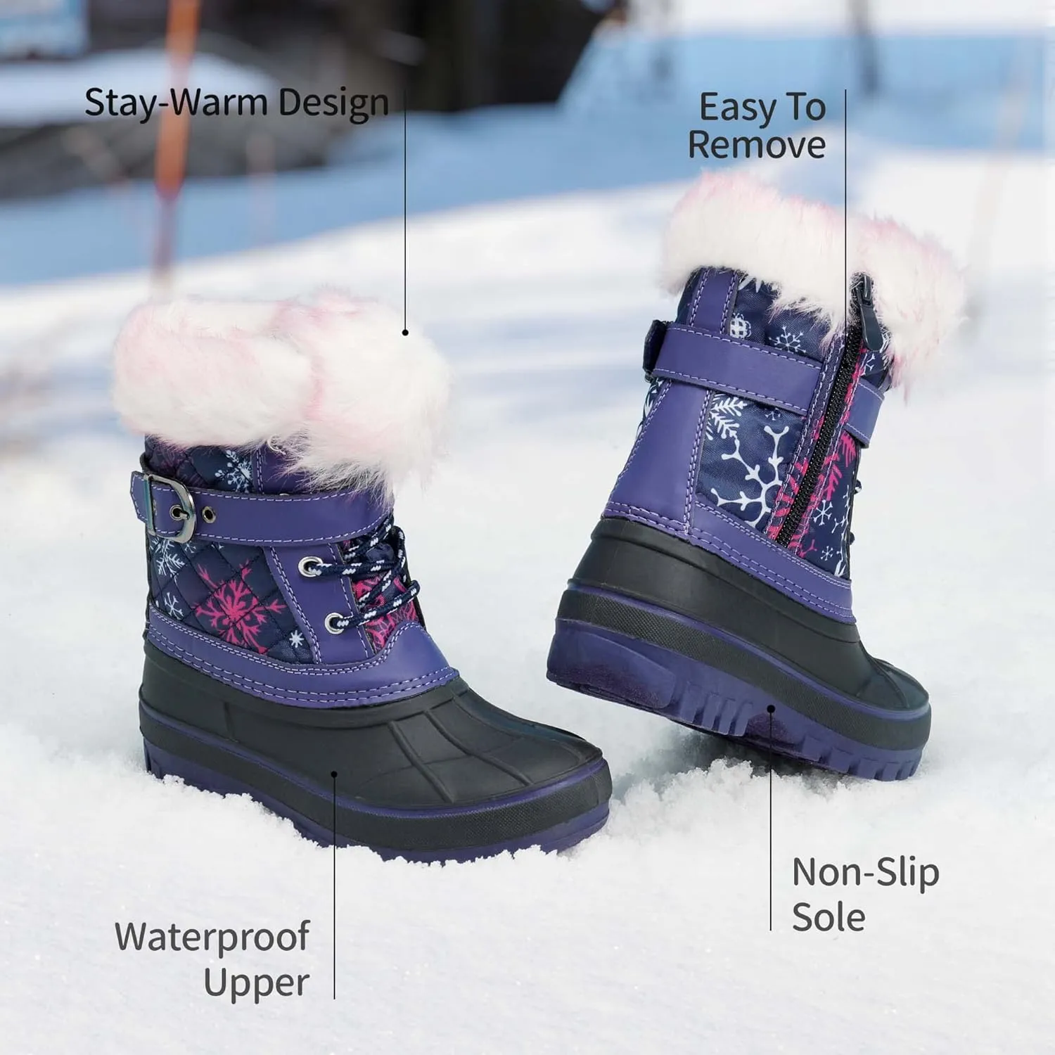 DREAM PAIRS Girls Boys Snow Boots Water-Resistant Outdoor Warm Cozy Anti-Slip Mid Calf Faux Fur Lining Winter Shoes for Little/Big Kids